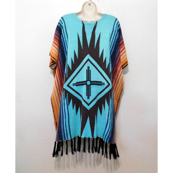 Crazy Train Poncho Womens Regular Colorful Knit Fringe Southwestern Sweater - Picture 3 of 8